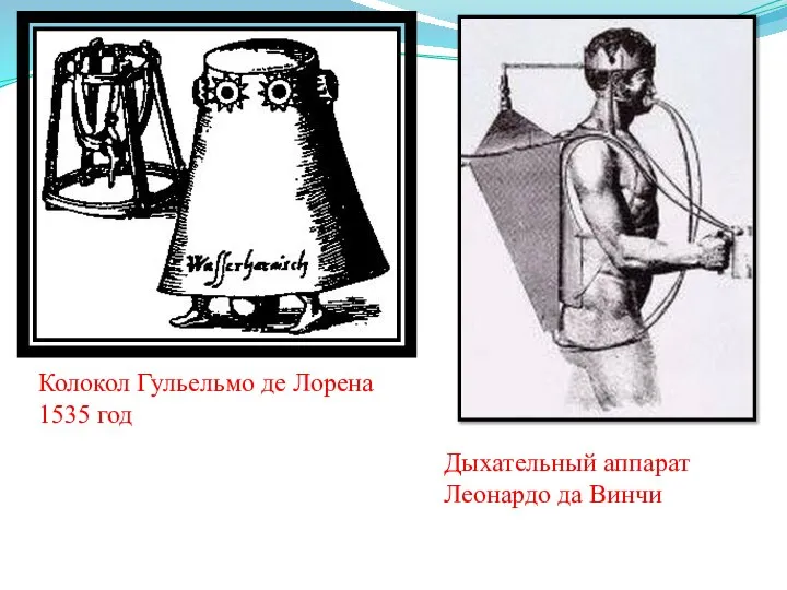 Колокол Гульельмо де Лорена 1535 год Дыхательный аппарат Леонардо да Винчи