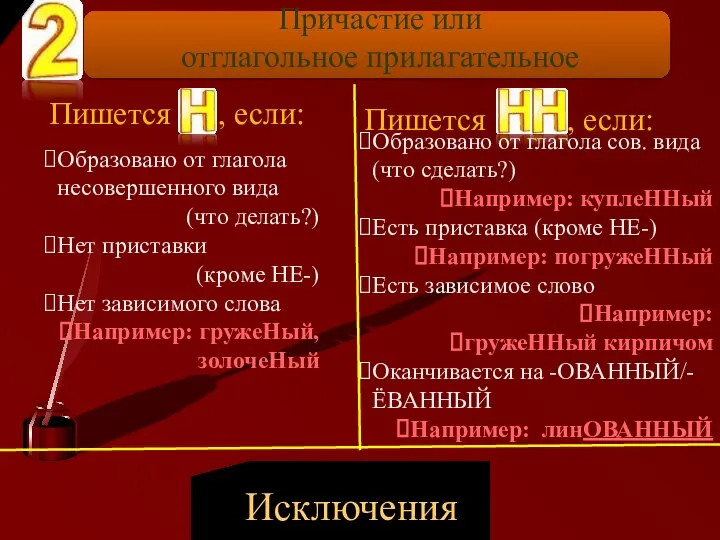 Причастие или отглагольное прилагательное Образовано от глагола несовершенного вида (что делать?)