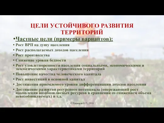 ЦЕЛИ УСТОЙЧИВОГО РАЗВИТИЯ ТЕРРИТОРИЙ Частные цели (примеры вариантов): Рост ВРП на