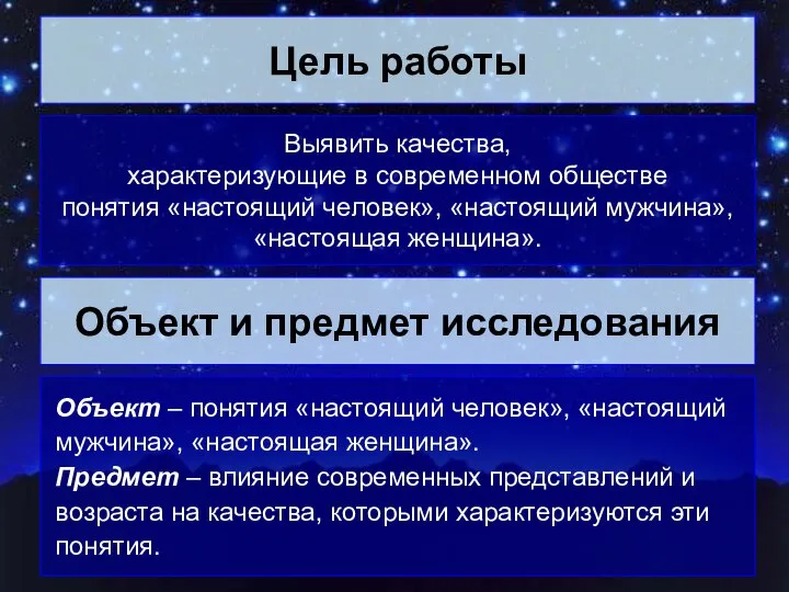 Цель работы Выявить качества, характеризующие в современном обществе понятия «настоящий человек»,