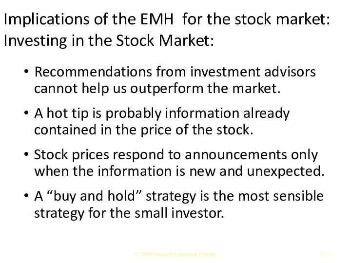 Implications of the EMH for the stock market: Investing in the