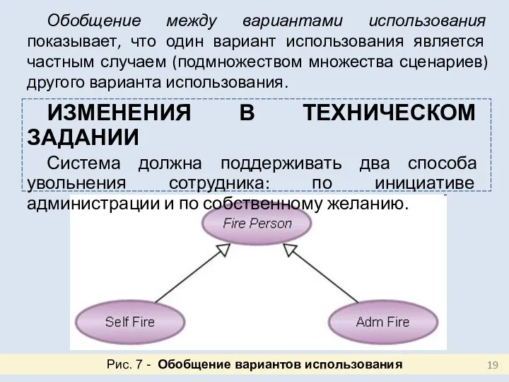 Рис. 7 - Обобщение вариантов использования Обобщение между вариантами использования показывает,