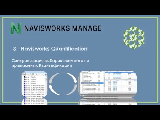 3. Navisworks Quantification Синхронизация выборок элементов и привязанных Квантификаций