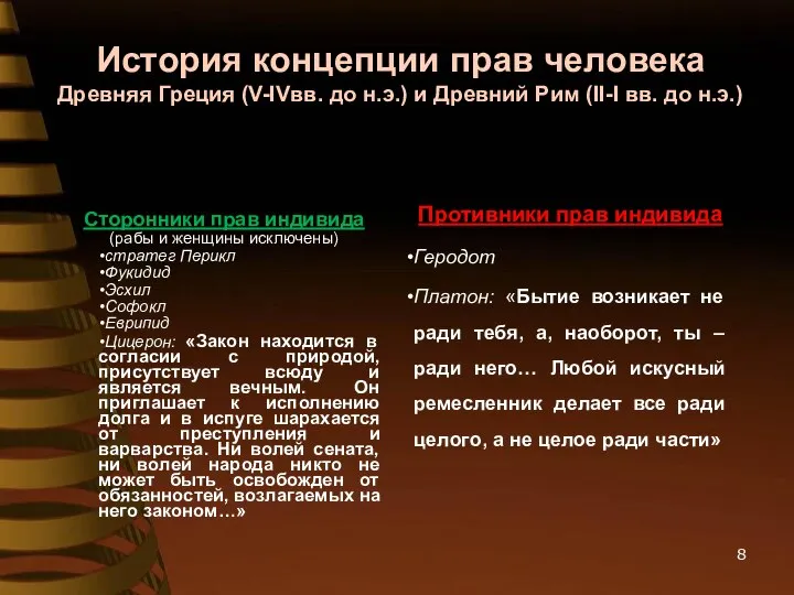 История концепции прав человека Древняя Греция (V-IVвв. до н.э.) и Древний