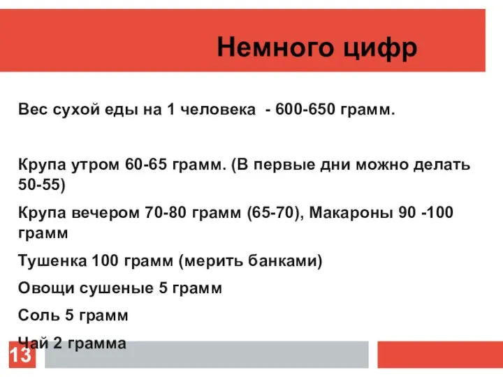 Немного цифр Вес сухой еды на 1 человека - 600-650 грамм.