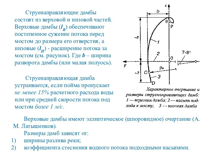 Струенаправляющие дамбы состоят из верховой и низовой частей. Верховые дамбы (lB)