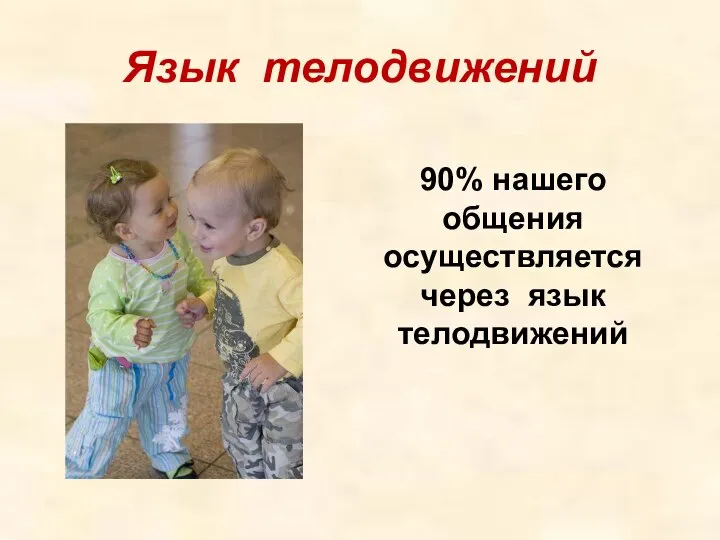 Язык телодвижений 90% нашего общения осуществляется через язык телодвижений