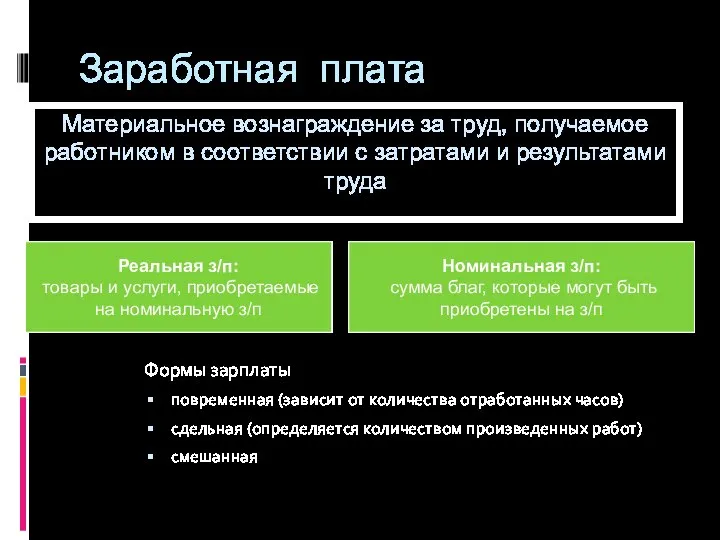 Заработная плата Формы зарплаты повременная (зависит от количества отработанных часов) сдельная