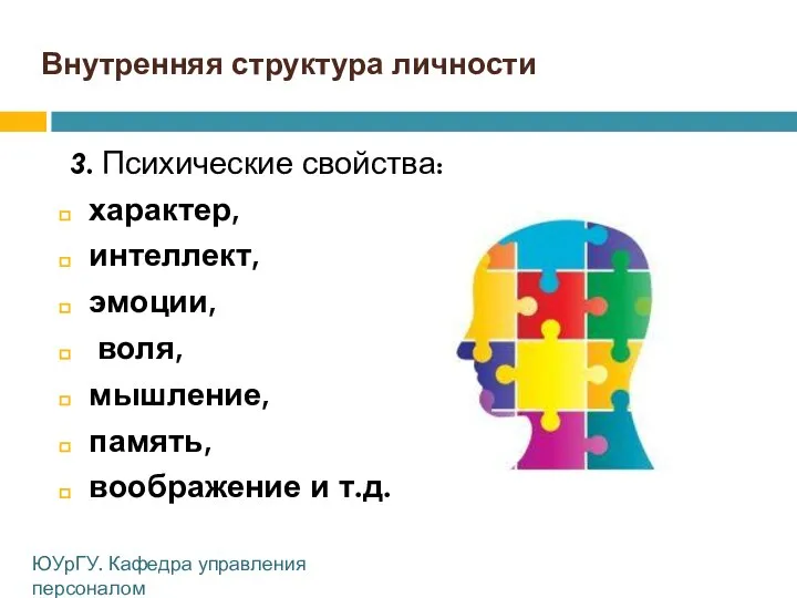 Внутренняя структура личности 3. Психические свойства: характер, интеллект, эмоции, воля, мышление,