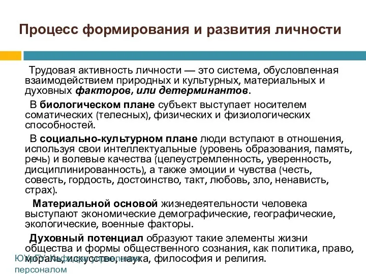 Процесс формирования и развития личности Трудовая активность личности — это система,