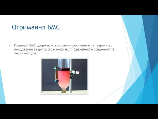 Отримання ВМС Природні ВМС одержують з сировини рослинного та тваринного походження