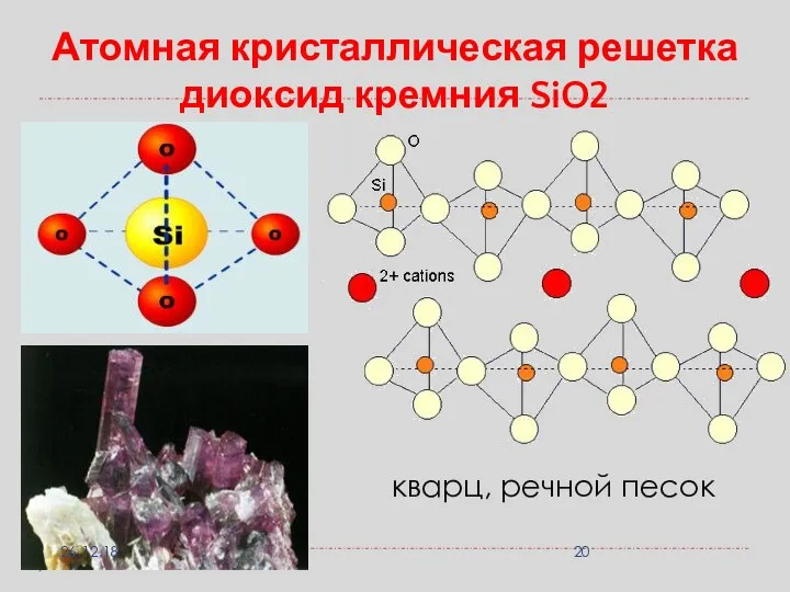 Атомная кристаллическая решетка диоксид кремния SiO2 кварц, речной песок 26.12.18