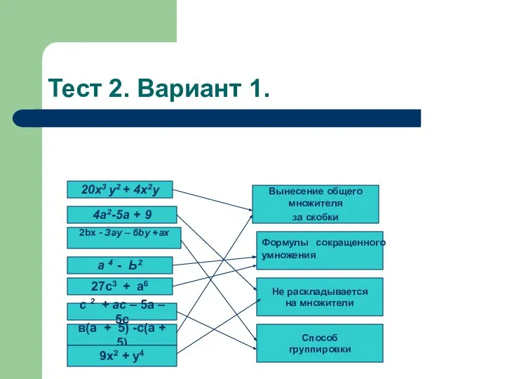 Тест 2. Вариант 1. 20х3 у2 + 4х2у 4а2-5а + 9