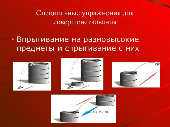 Специальные упражнения для совершенствования Впрыгивание на разновысокие предметы и спрыгивание с них