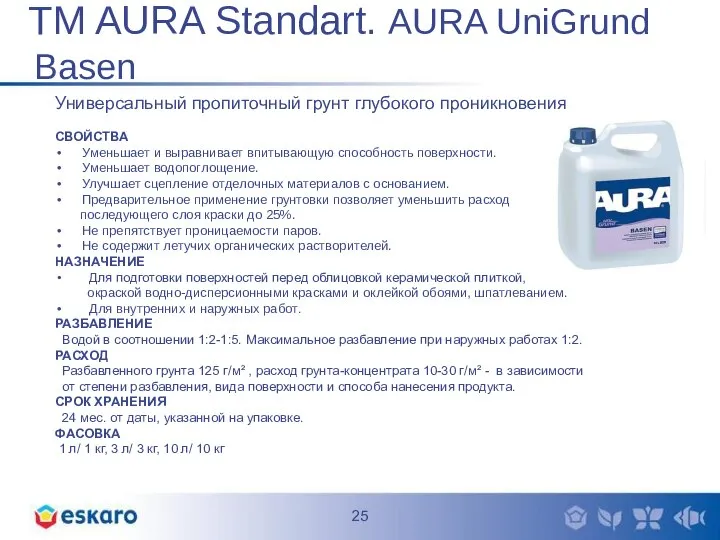 TM AURA Standart. AURA UniGrund Basen Универсальный пропиточный грунт глубокого проникновения