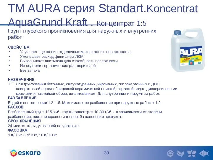 TM AURA серия Standart.Koncentrat AquaGrund Kraft . Концентрат 1:5 Грунт глубокого