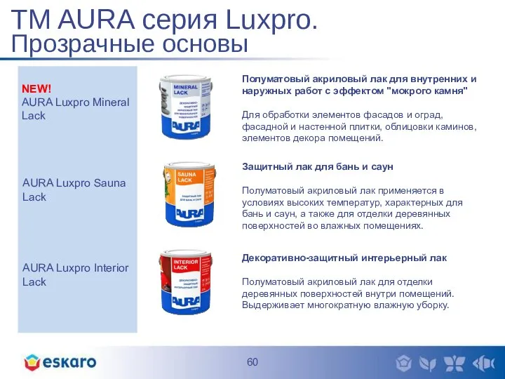 TM AURA серия Luxpro. Прозрачные основы