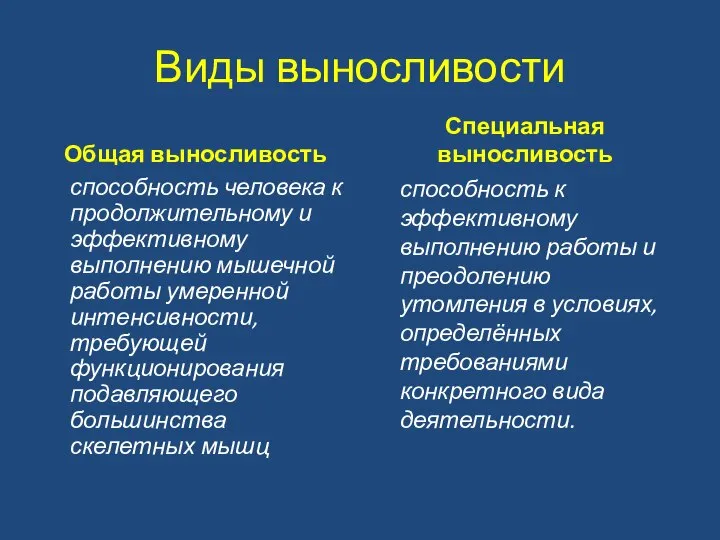 Виды выносливости Общая выносливость способность человека к продолжительному и эффективному выполнению