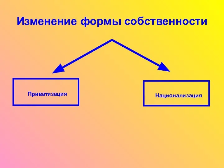 Изменение формы собственности Приватизация Национализация