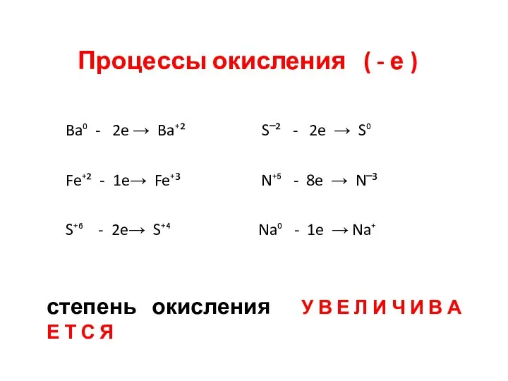 Ba⁰ - 2e → Ba⁺² S‾² - 2e → S⁰ Fe⁺²