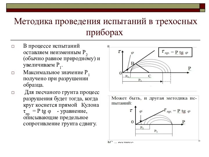 Методика проведения испытаний в трехосных приборах В процессе испытаний оставляем неизменным