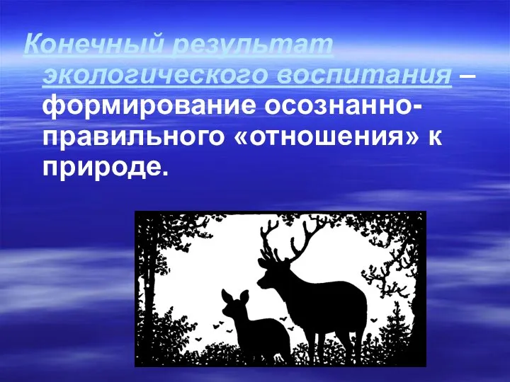 Конечный результат экологического воспитания – формирование осознанно-правильного «отношения» к природе.