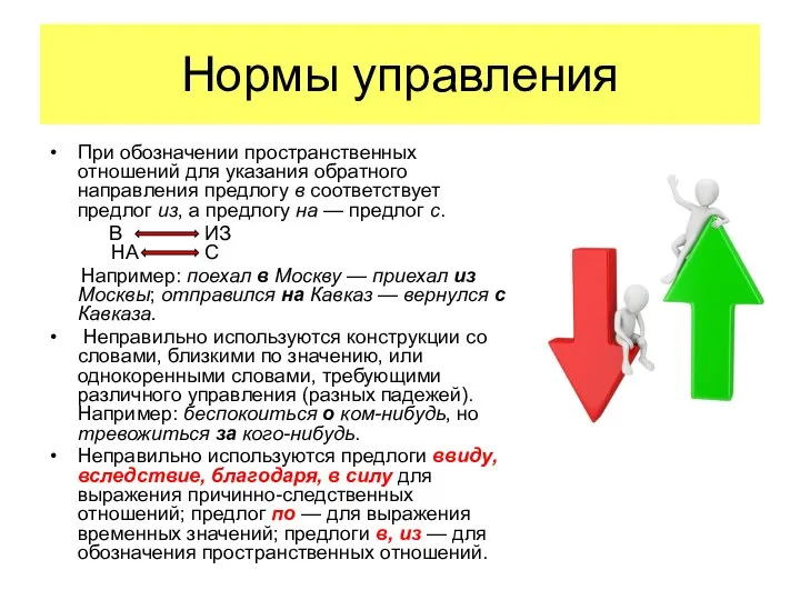 Нормы управления При обозначении пространственных отношений для указания обратного направления предлогу