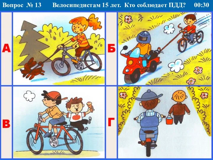 Велосипедистам 15 лет. Кто соблюдает ПДД? Вопрос № 13 00:30