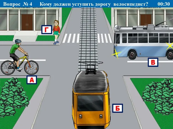 Кому должен уступить дорогу велосипедист? Вопрос № 4 00:30