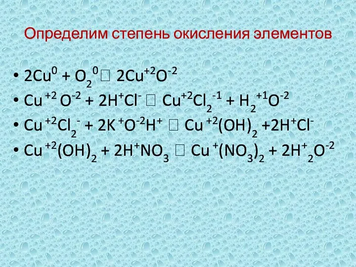 Определим степень окисления элементов 2Cu0 + O20? 2Cu+2O-2 Cu +2 O-2