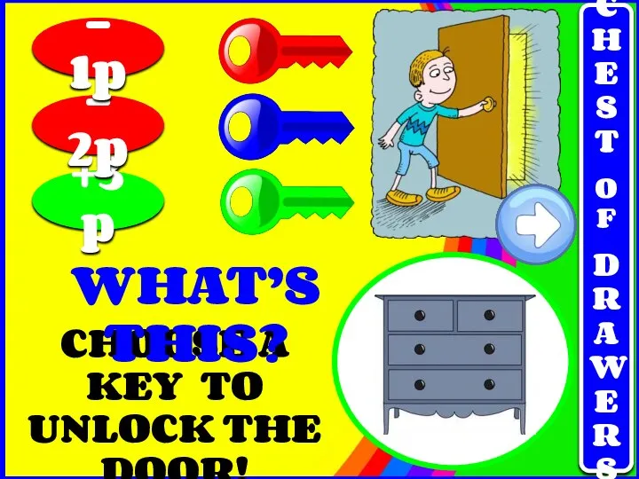 CHOOSE A KEY TO UNLOCK THE DOOR! +3p - 2p -