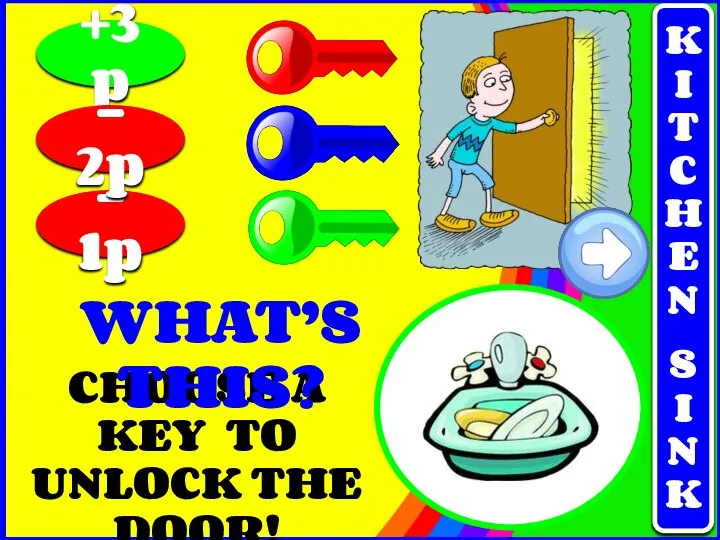 CHOOSE A KEY TO UNLOCK THE DOOR! +3p - 1p -