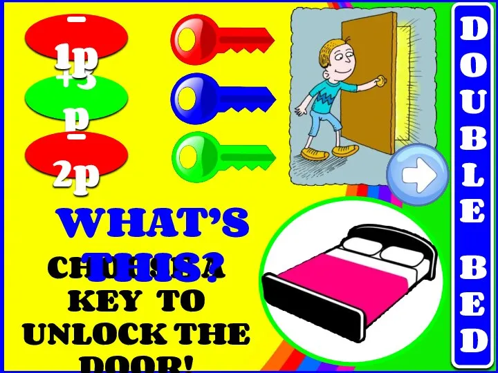 CHOOSE A KEY TO UNLOCK THE DOOR! +3p - 2p -