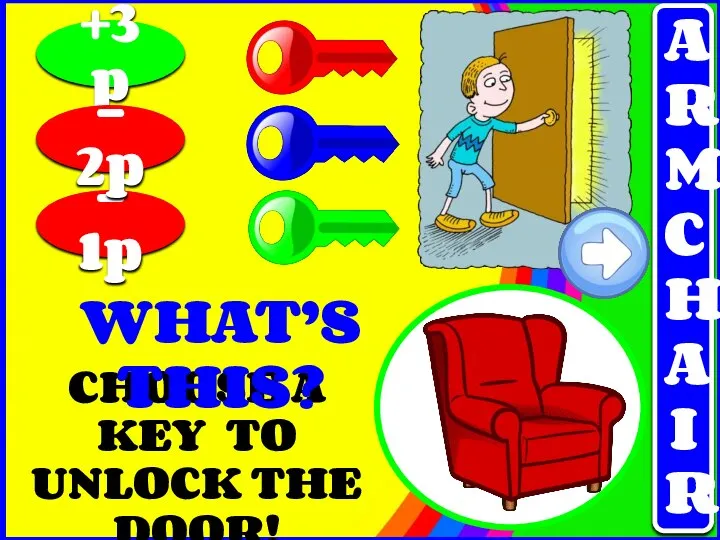 CHOOSE A KEY TO UNLOCK THE DOOR! +3p - 1p -