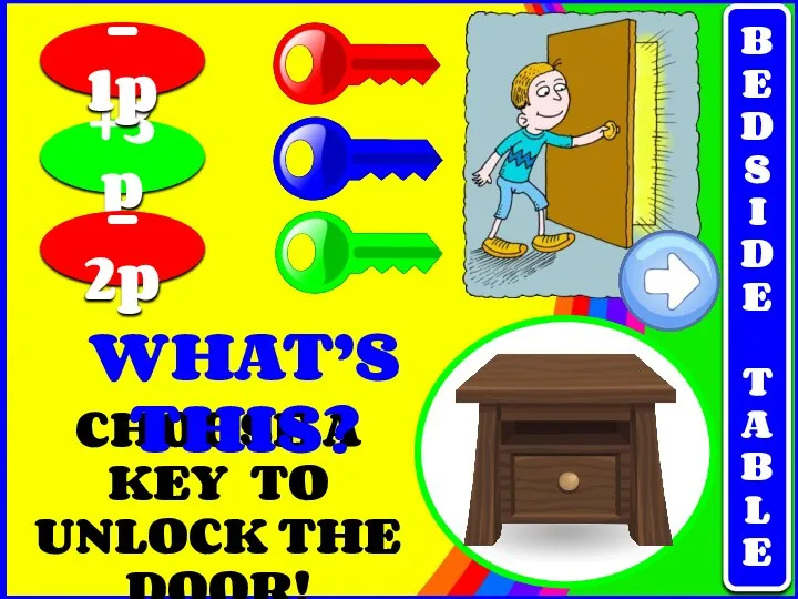 CHOOSE A KEY TO UNLOCK THE DOOR! +3p - 2p -