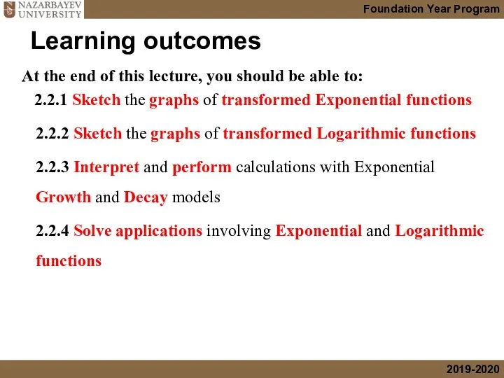 Learning outcomes At the end of this lecture, you should be