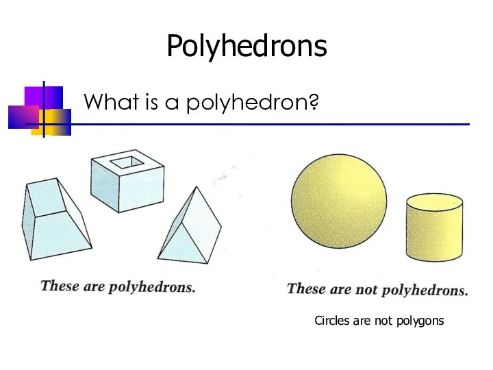 Polyhedrons What is a polyhedron? Circles are not polygons