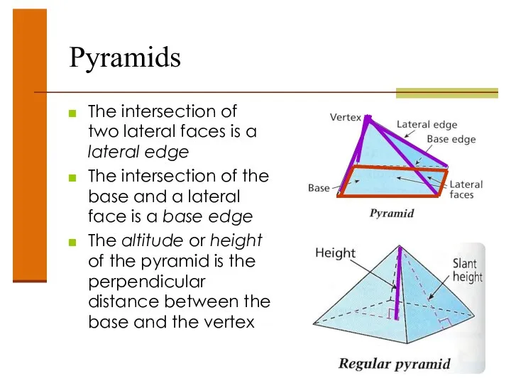 Pyramids The intersection of two lateral faces is a lateral edge