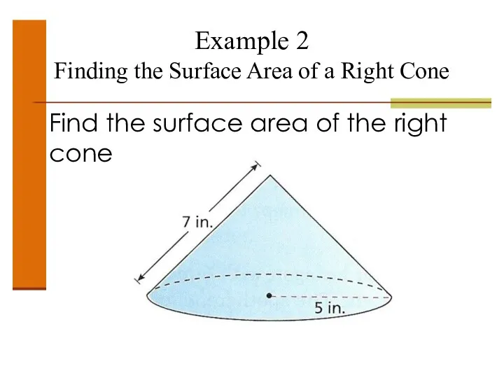 Example 2 Finding the Surface Area of a Right Cone Find