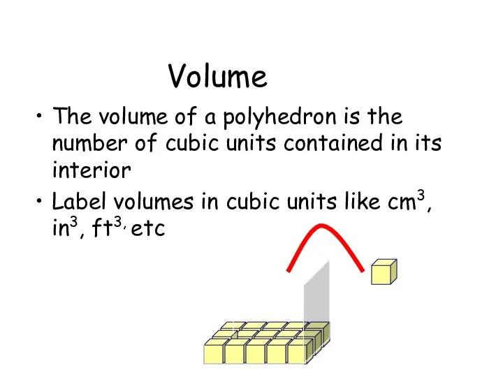 Volume The volume of a polyhedron is the number of cubic