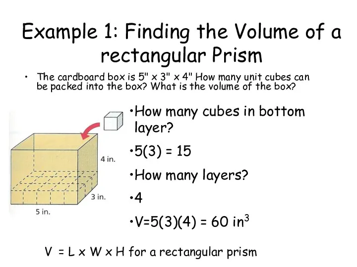 Example 1: Finding the Volume of a rectangular Prism The cardboard