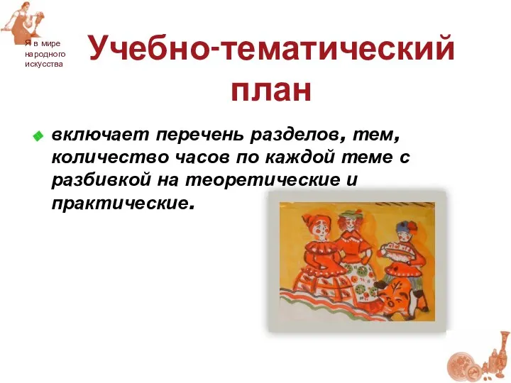 включает перечень разделов, тем, количество часов по каждой теме с разбивкой