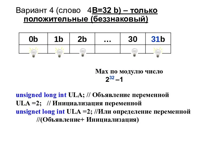 Вариант 4 (слово 4B=32 b) – только положительные (беззнаковый) Max по