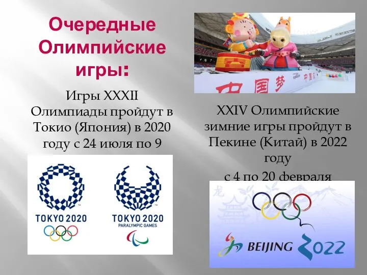 Очередные Олимпийские игры: Игры XXXII Олимпиады пройдут в Токио (Япония) в