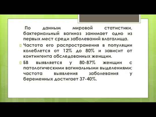 По данным мировой статистики, бактериальный вагиноз занимает одно из первых мест