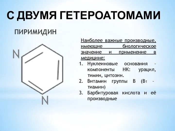 С ДВУМЯ ГЕТЕРОАТОМАМИ ПИРИМИДИН Наиболее важные производные, имеющие биологическое значение и