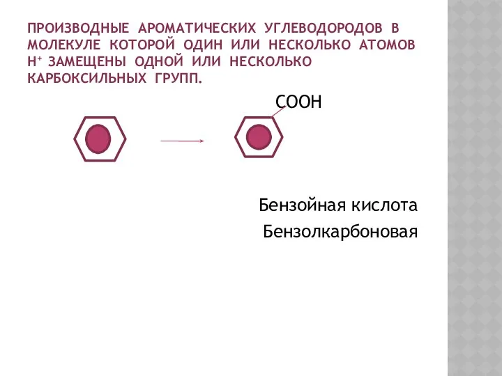 ПРОИЗВОДНЫЕ АРОМАТИЧЕСКИХ УГЛЕВОДОРОДОВ В МОЛЕКУЛЕ КОТОРОЙ ОДИН ИЛИ НЕСКОЛЬКО АТОМОВ Н+