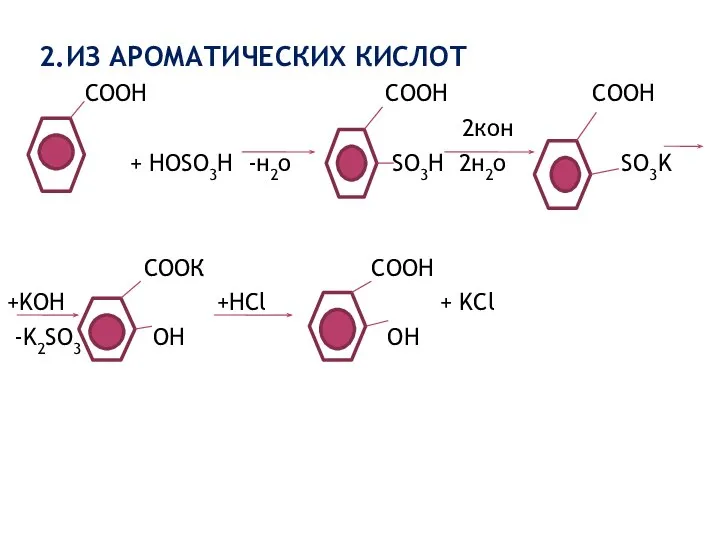 2.ИЗ АРОМАТИЧЕСКИХ КИСЛОТ СООН COOH COOH 2кон + НОSO3H -н2о SO3H