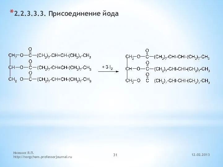 12.02.2013 Нижник Я.П. http://norgchem.professorjournal.ru 2.2.3.3.3. Присоединение йода