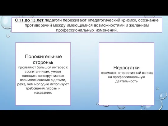 С 11 до 15 лет педагоги переживают «педагогический кризис», осознание противоречий